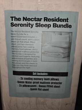 Nectar Resident Serenity Sleep Bundle Queen Sheets Pillows NEW IN BOX  $599